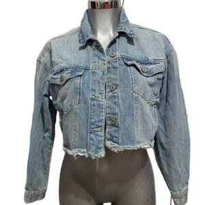 Highway Jeans Denim Cropped Jacket Raw Hem Light Wash